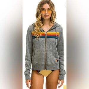 Aviator Nation 5 STRIPE HOODIE - HEATHER GREY XXL